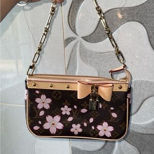 Floral Brown and Pink Women's Bag on chain strap